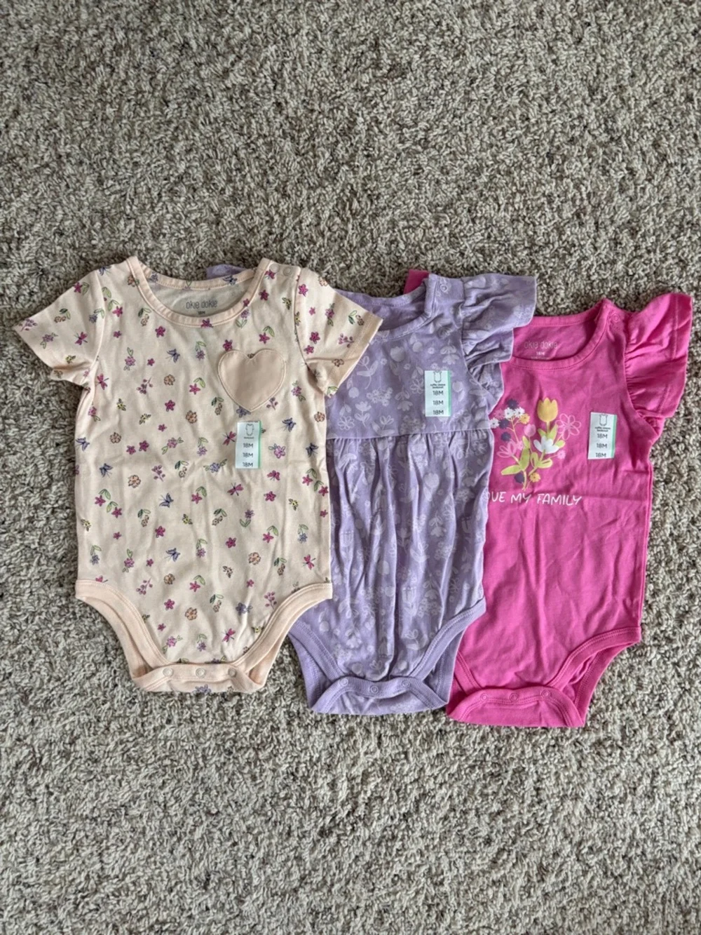 okie dokie Pink, Lavender and Hot Pink Floral Bodysuit Set
